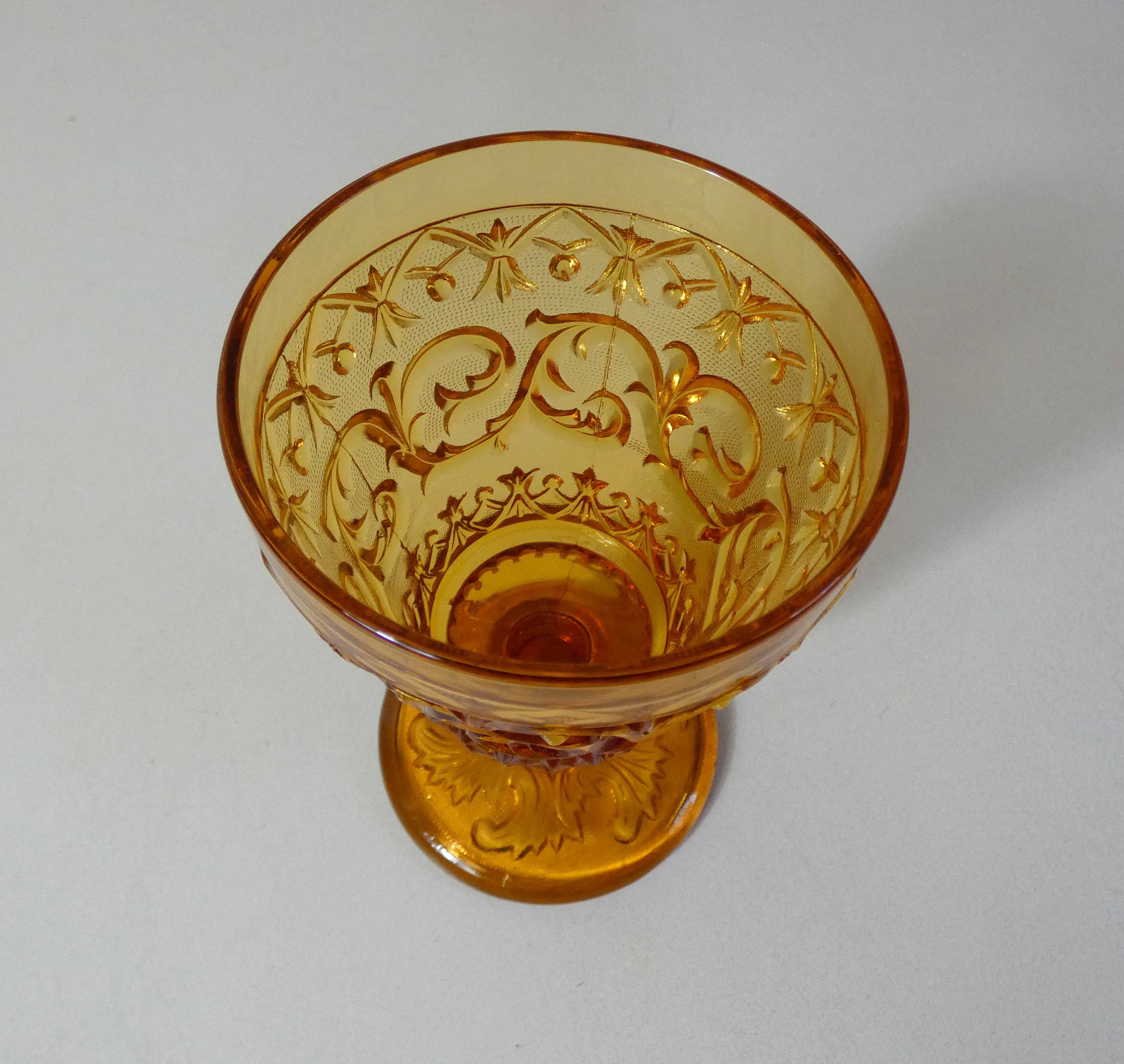 10 vintage pressed molded amber water glasses