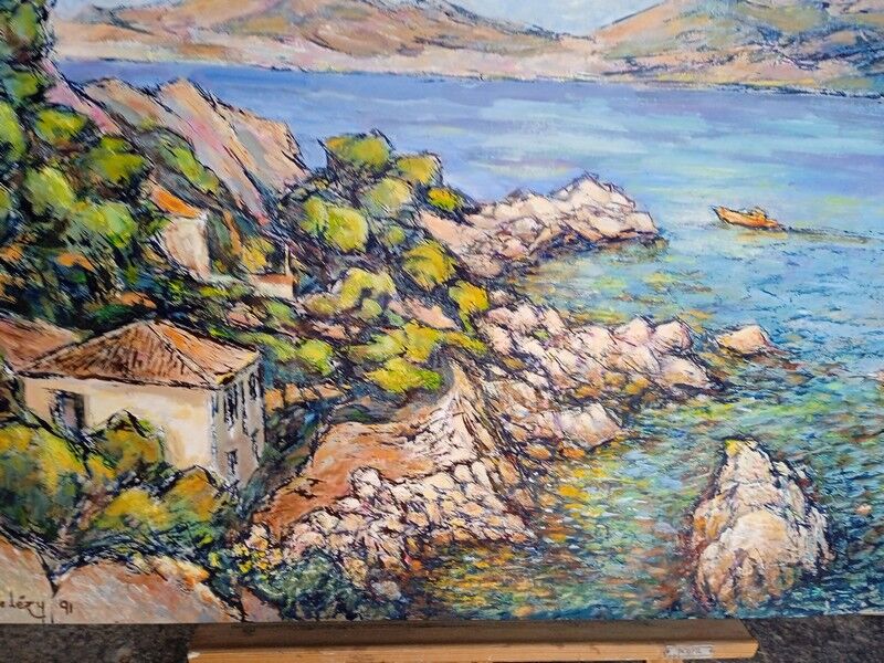 Provencal landscape calanque oil / cardboard signed 85/56cm