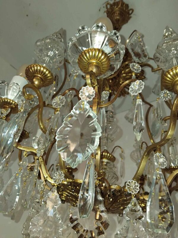 Lustre cage 6 bras de lumière avec poignard en cristal, fin 19ème