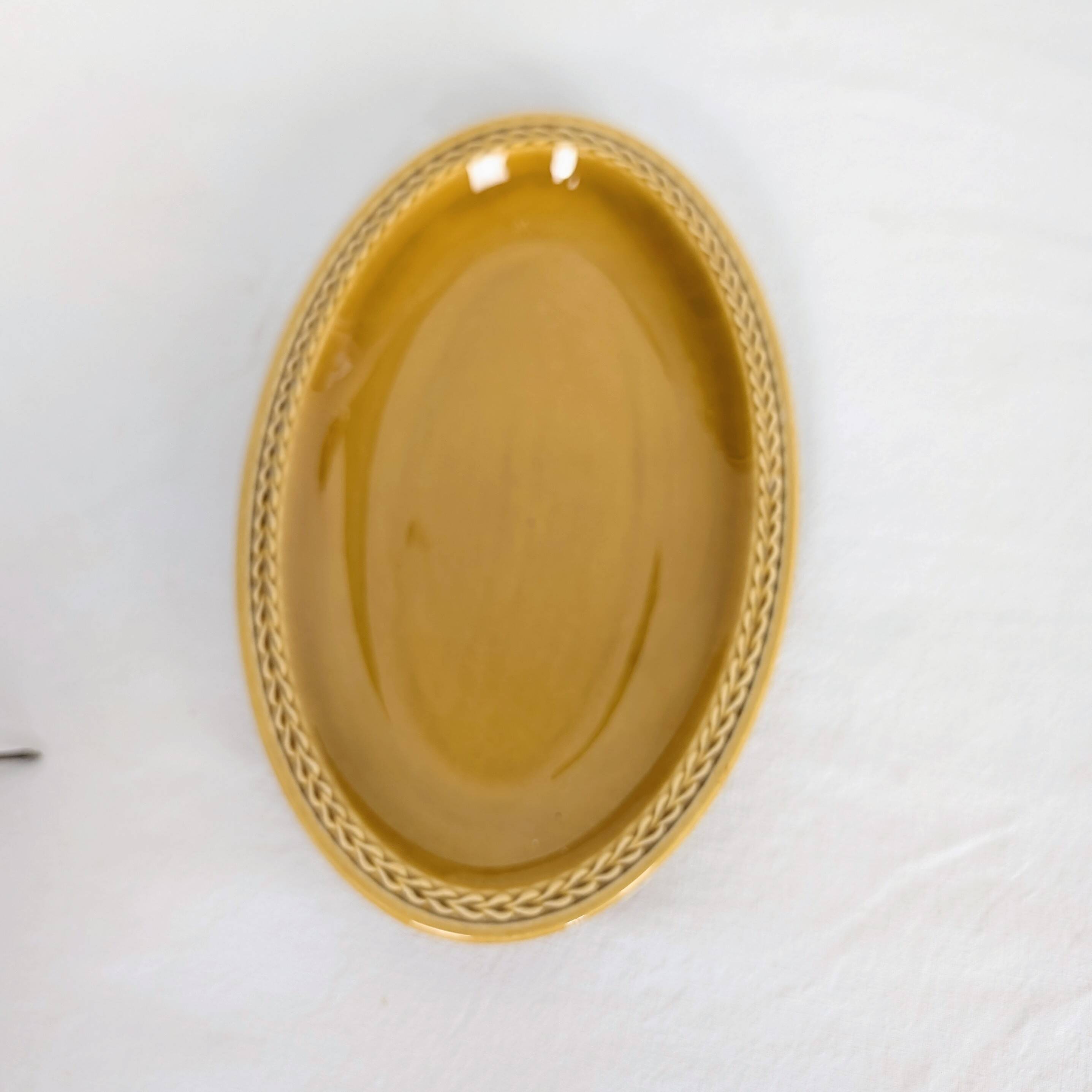 Mustard yellow ceramic platter Salins France