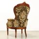 Fauteuil ancien umbertin en noyer et tissu, Italie, XIX Century