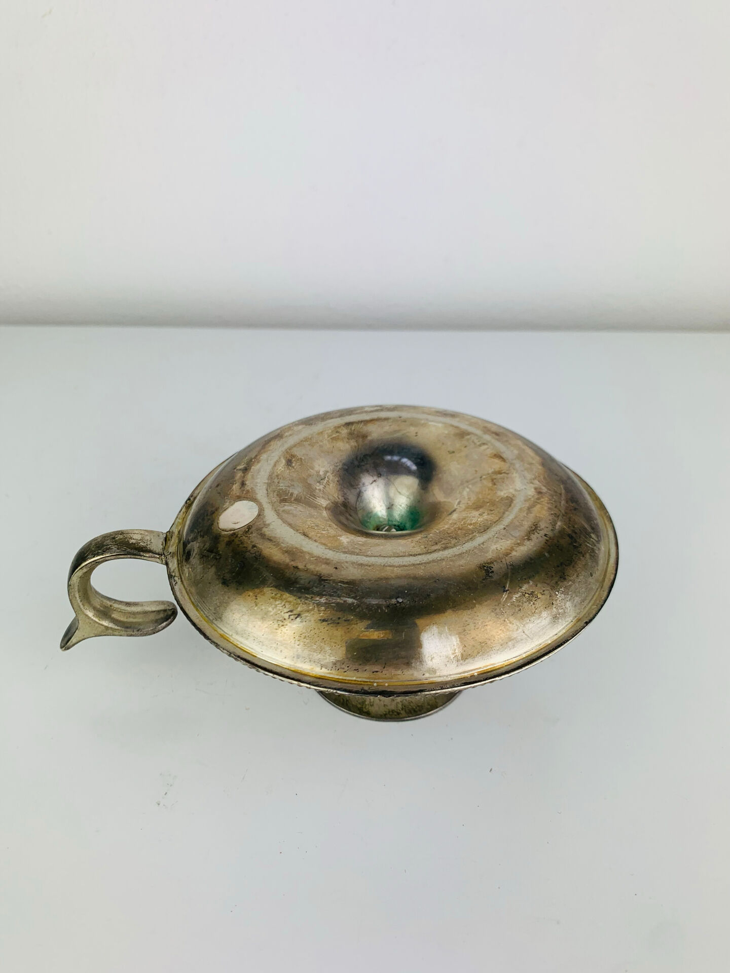 Silver-plated metal candlestick, vintage rat.