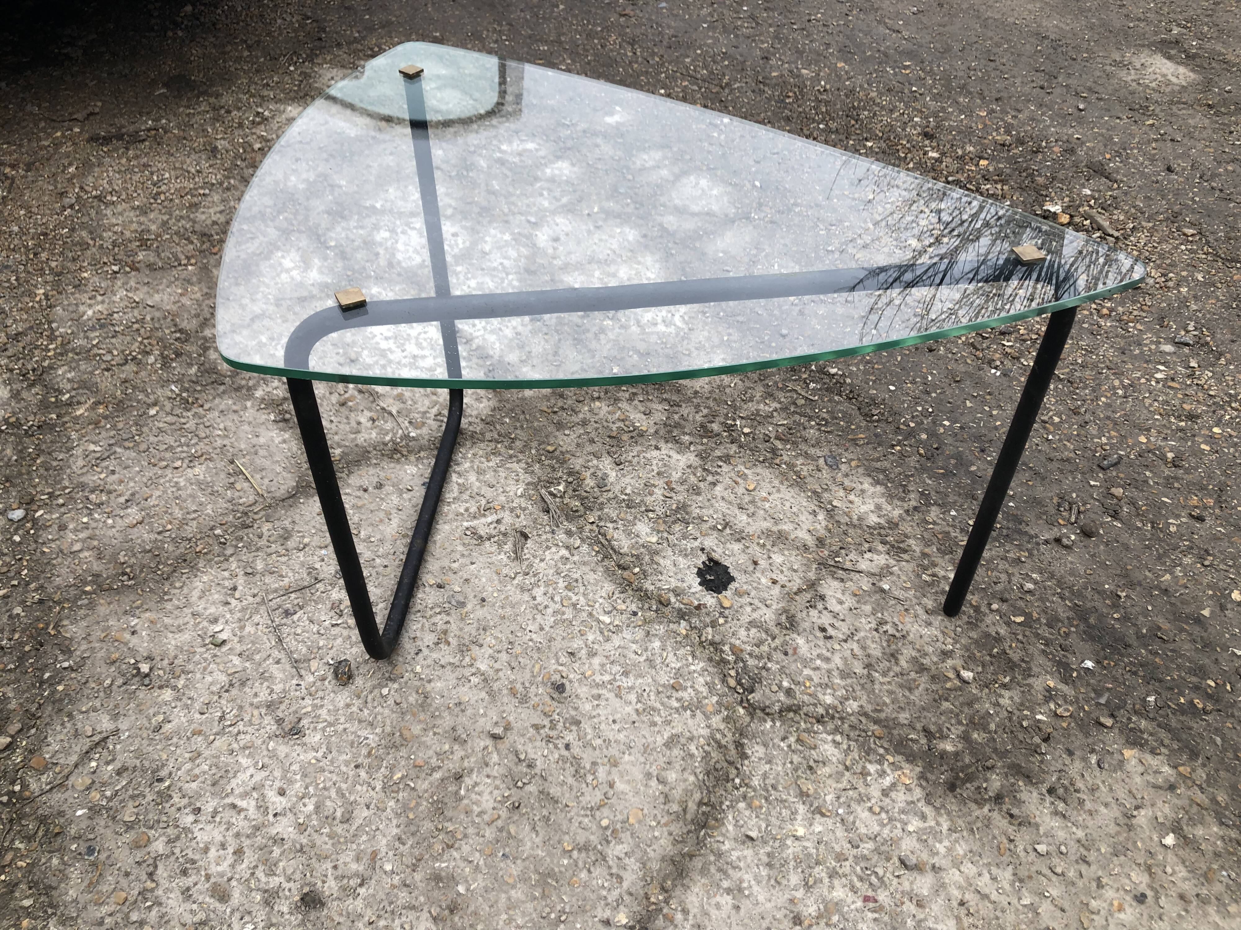 Vintage glass tripod coffee table 60s