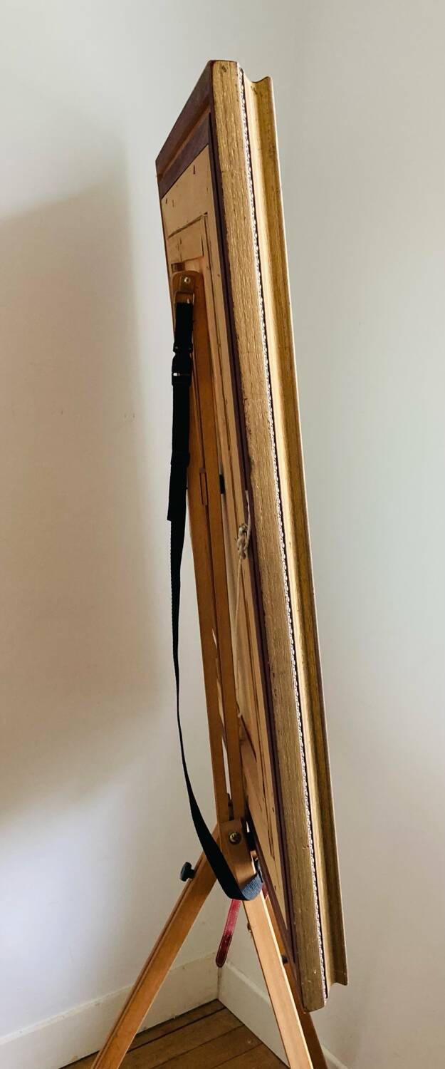 Large HST painting depicting a floral bouquet signed Lina Pont (?)