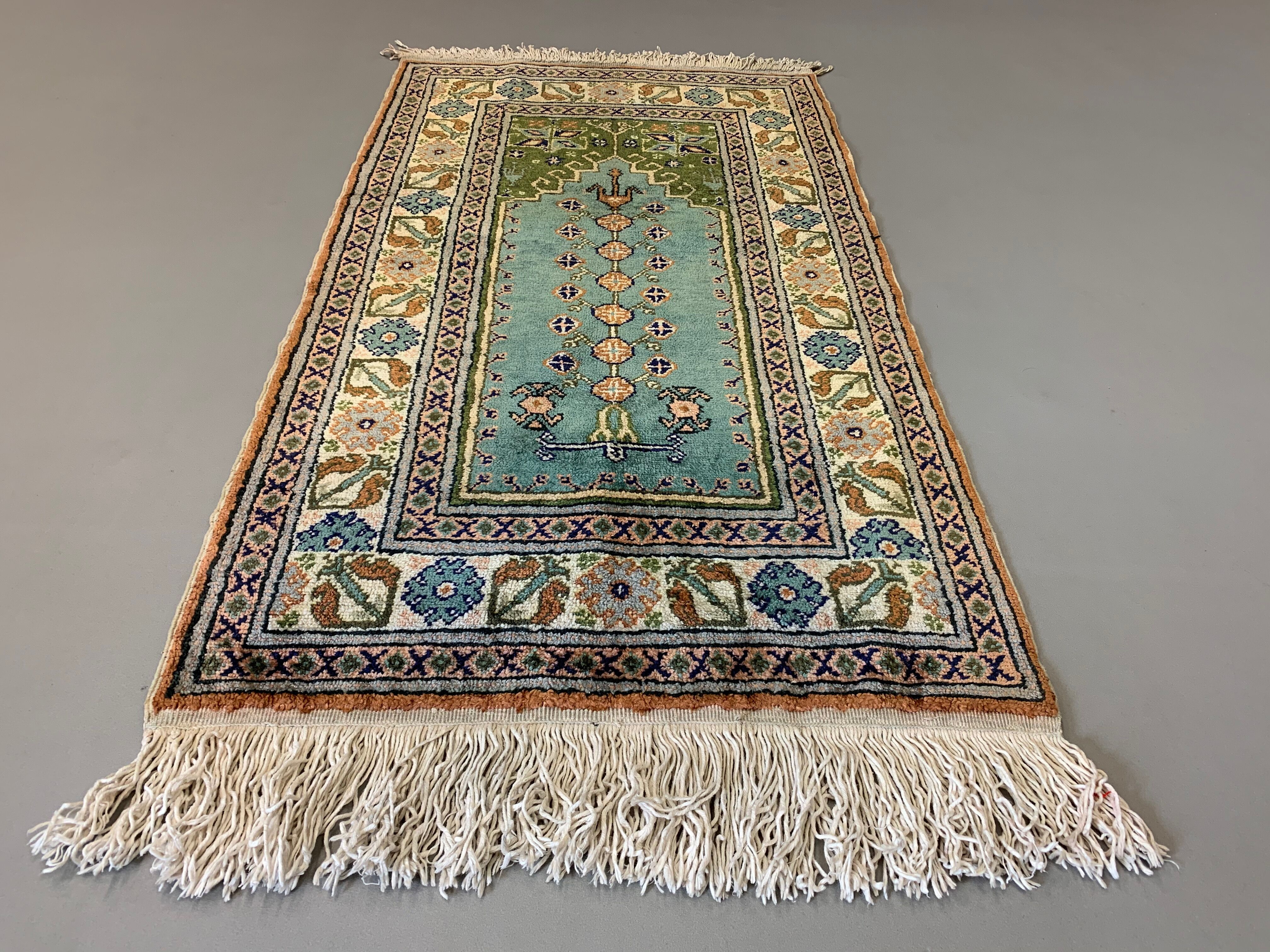 vintage turkish vegan silk rug 120x62 cm kayseri blue beige small selency