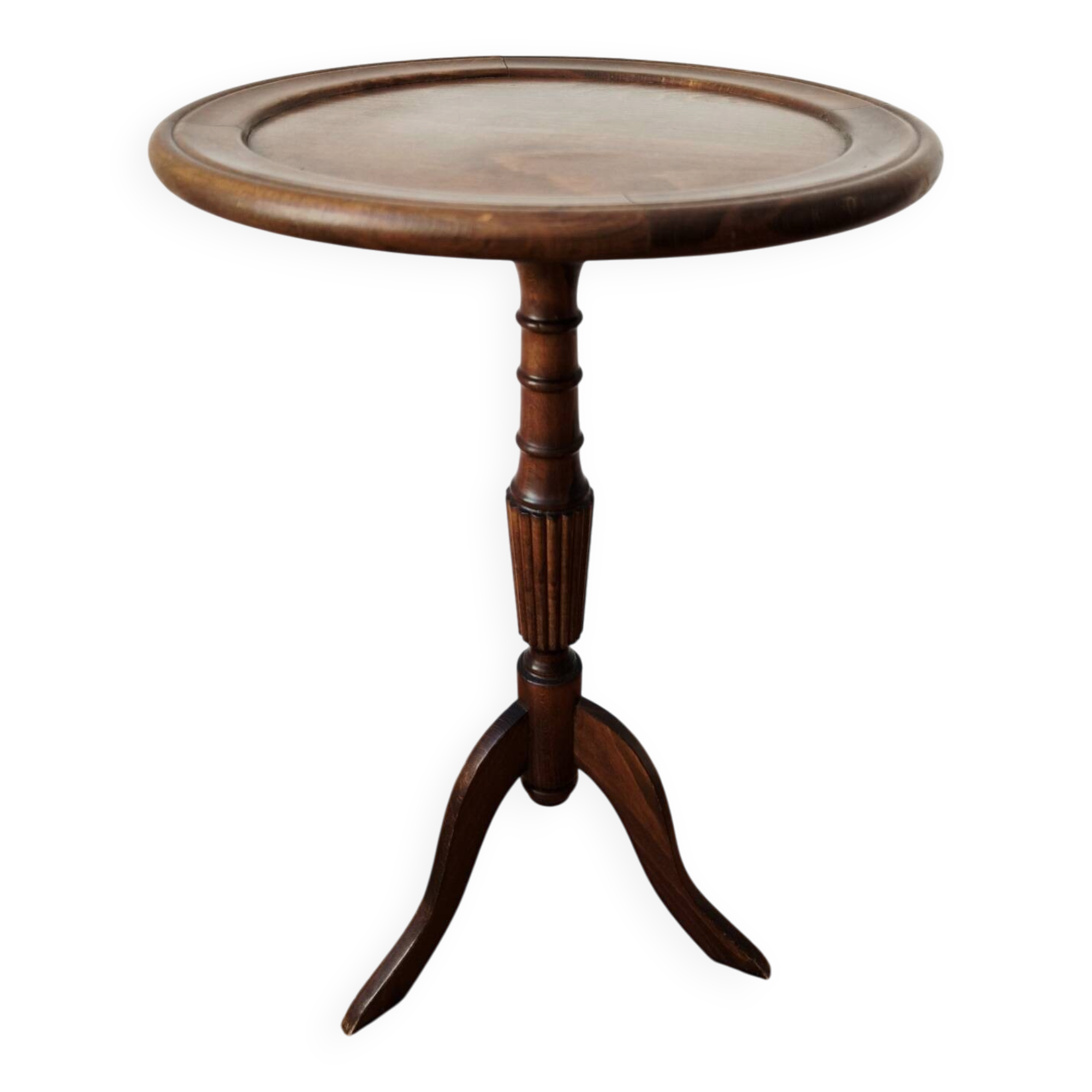 Small tripod wooden table with a vintage round top -