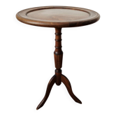 Guéridon, table tripode vintage en bois avec plateau rond