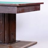Restored Art Deco Dining Table, Oak, Copper Plating, Glass, Czech, 1930s