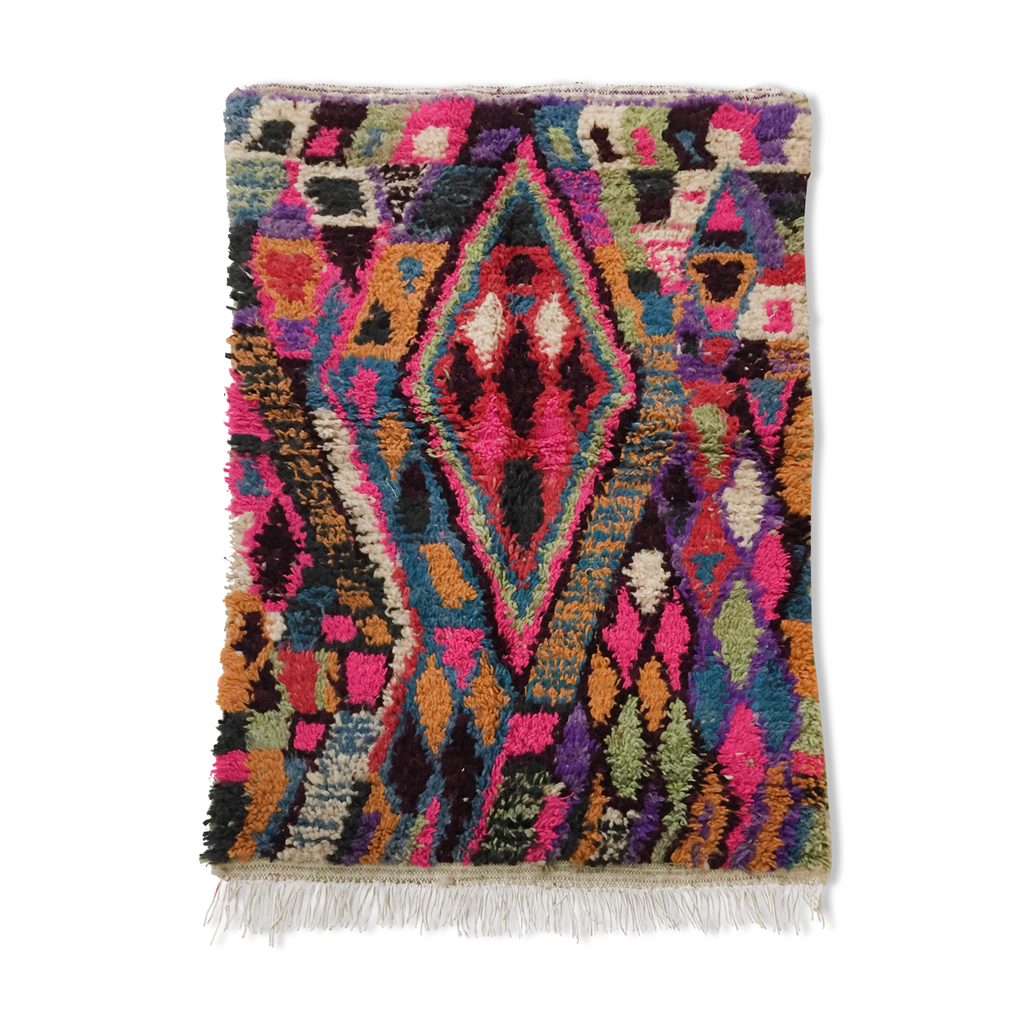 Moroccan Berber boujaad ecru carpet with colorful patterns 157x109cm