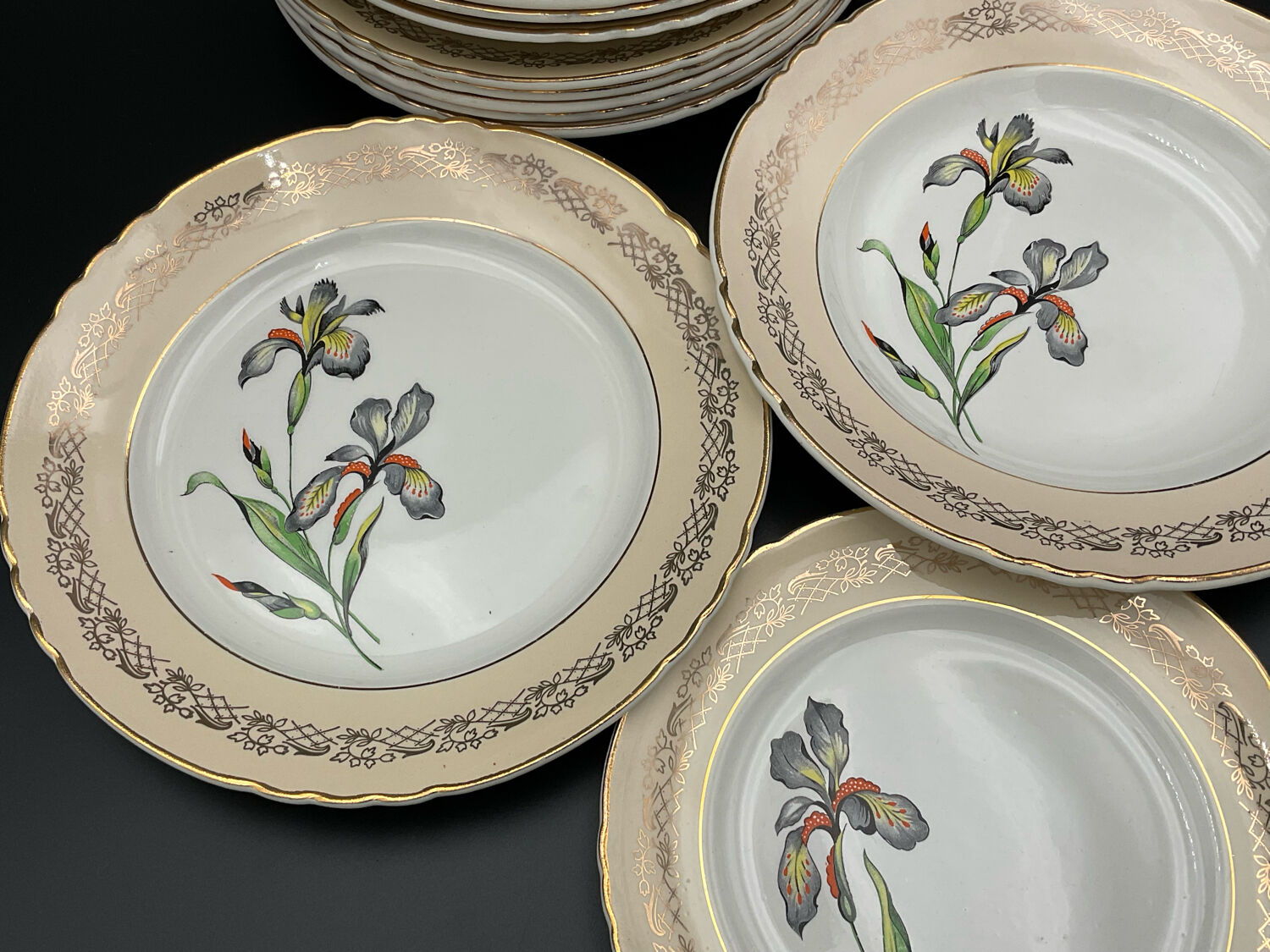 Porcelain plates signed moulin des loups 18 pieces