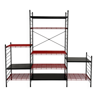 Postmodern black and red modular shelving unit, 1980