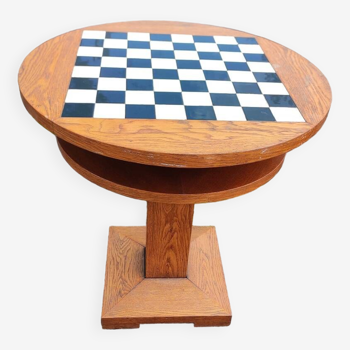 Round Chess Table - Wood - Earthenware - tiles