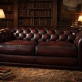 Brown tufted English Chesterfield leather sofa