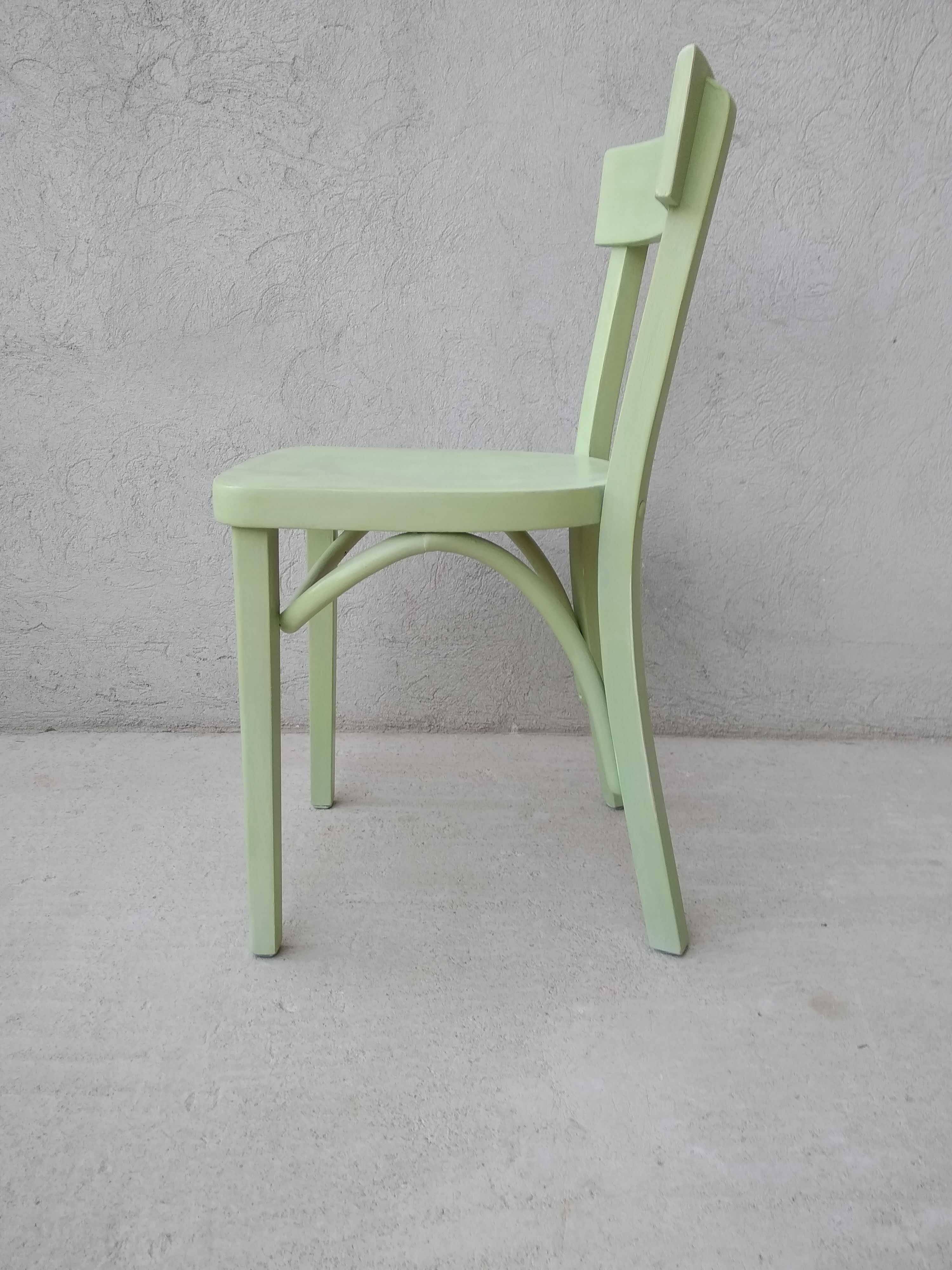 Old bistro chair green curved wood