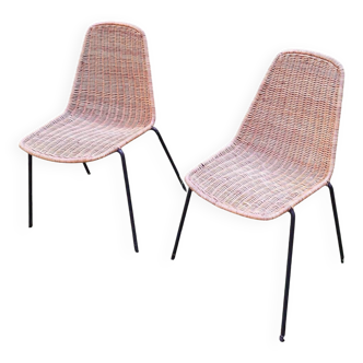 Paire de chaises de salle à manger empilables Legler en rotin et fer, Suisse, années 1960