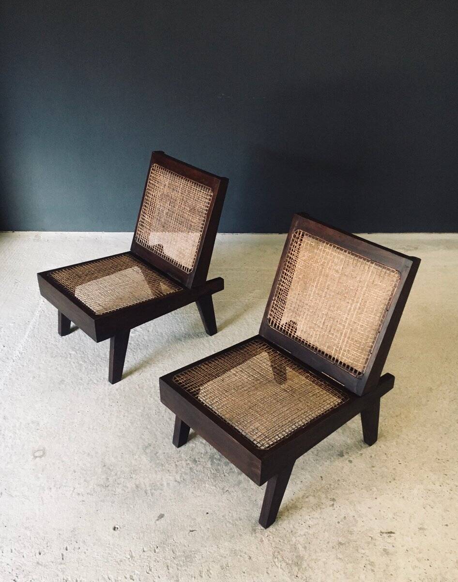 Low Modernist Folding Chairs by Pierre Jeanneret for Chandigarh, India, 1960s, Set of 2