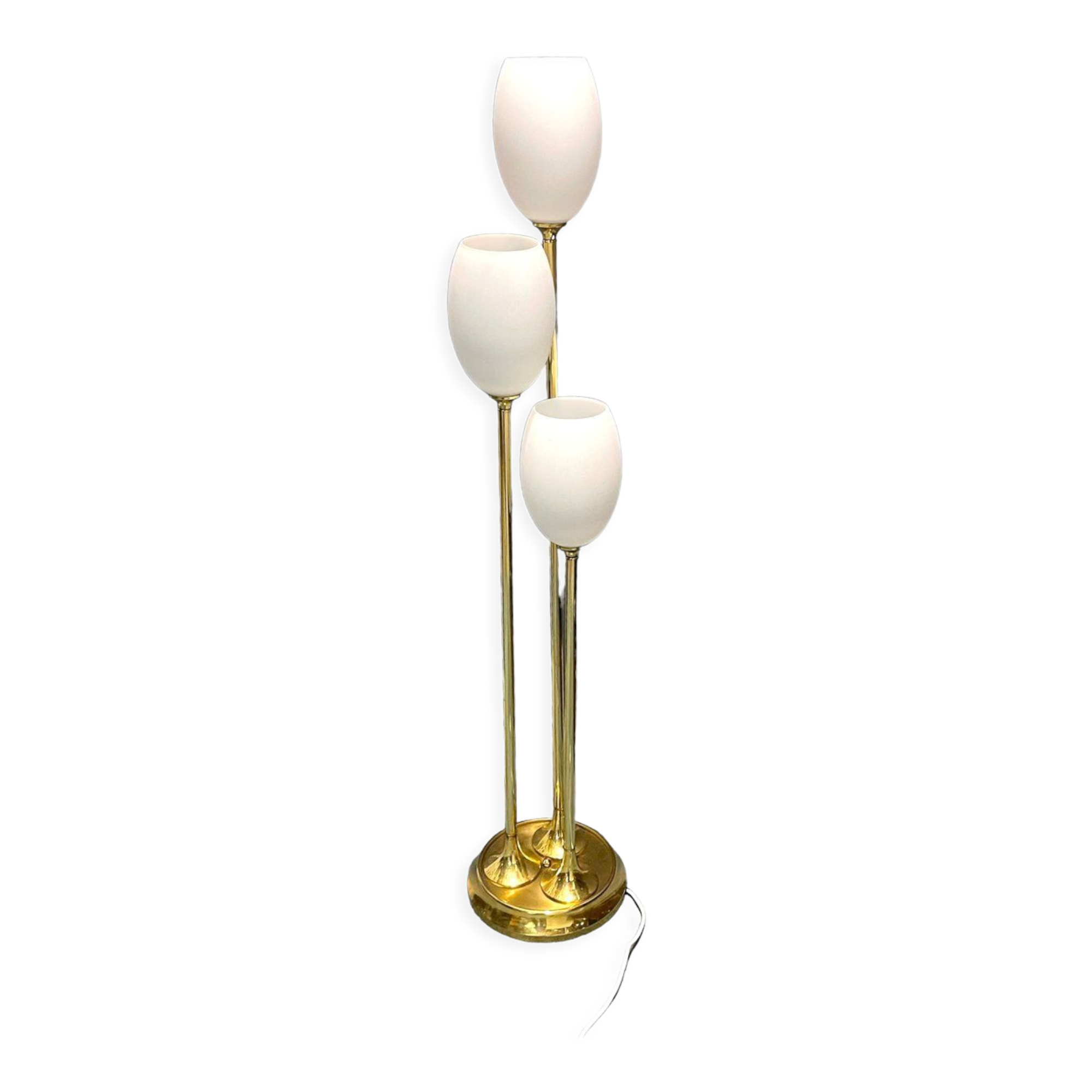 Italian Floor Lamp in Brass and Opaline Glass, 1980s