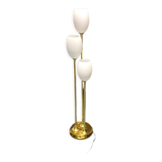 Italian floor lamp in brass and opaline glass, 1980s.