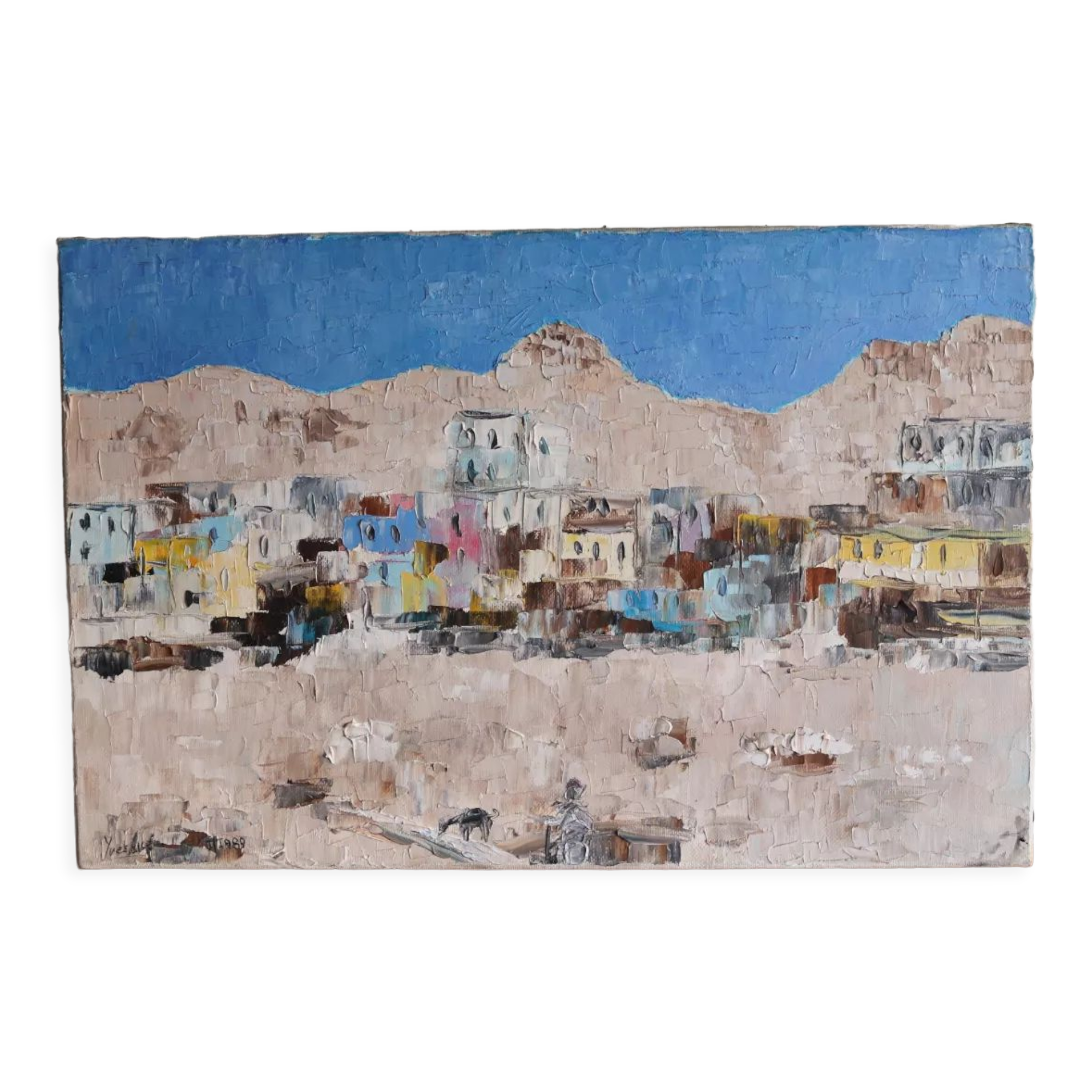 Oil on canvas colorful village