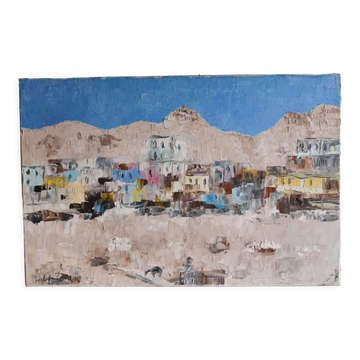 Oil on canvas colorful village