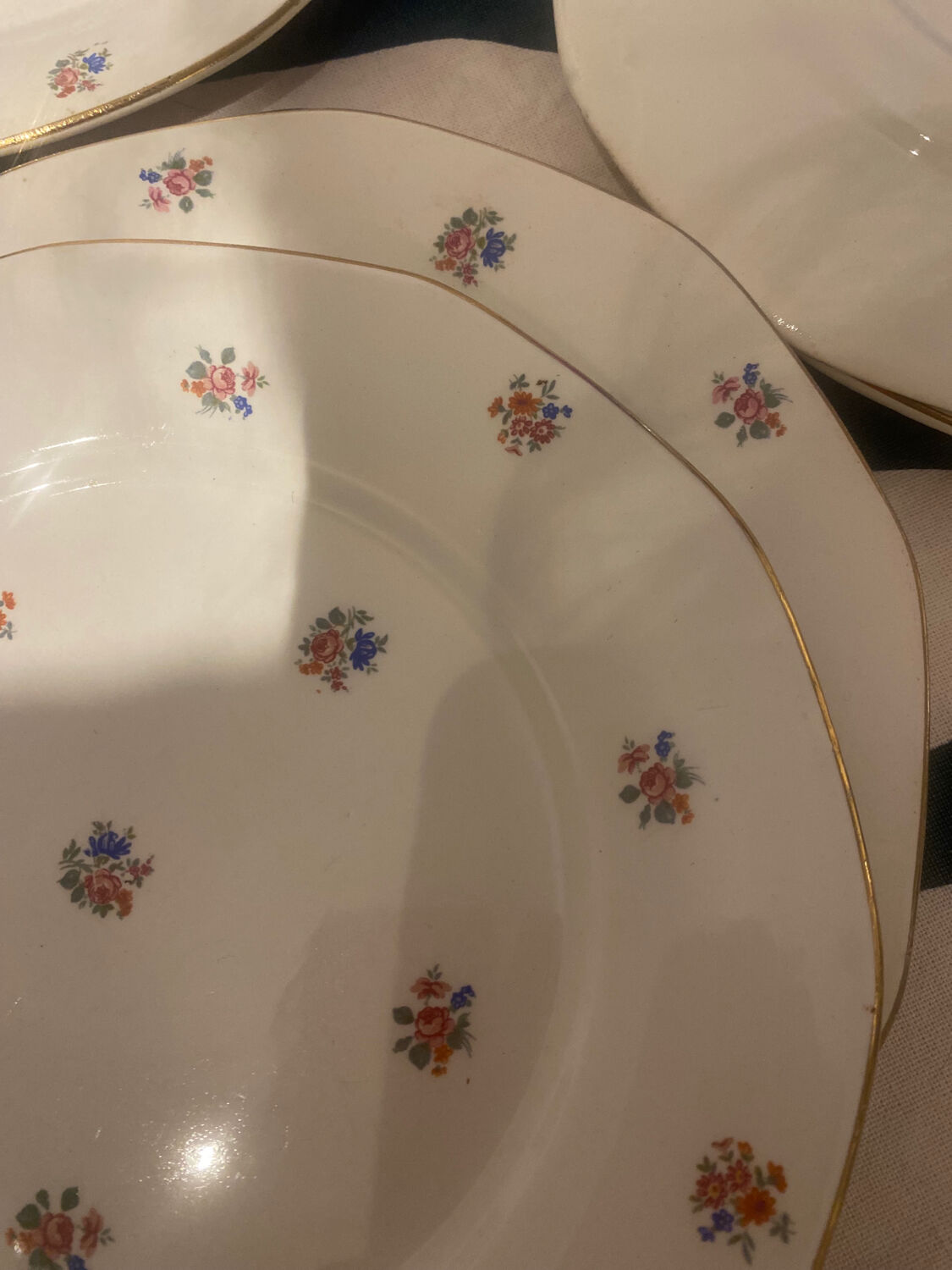 Dessert plate and porcelain dish with a multicoloured floral pattern vintage.