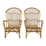Vintage Set Rattan Chairs Armchairs Table Boho Design Sixties