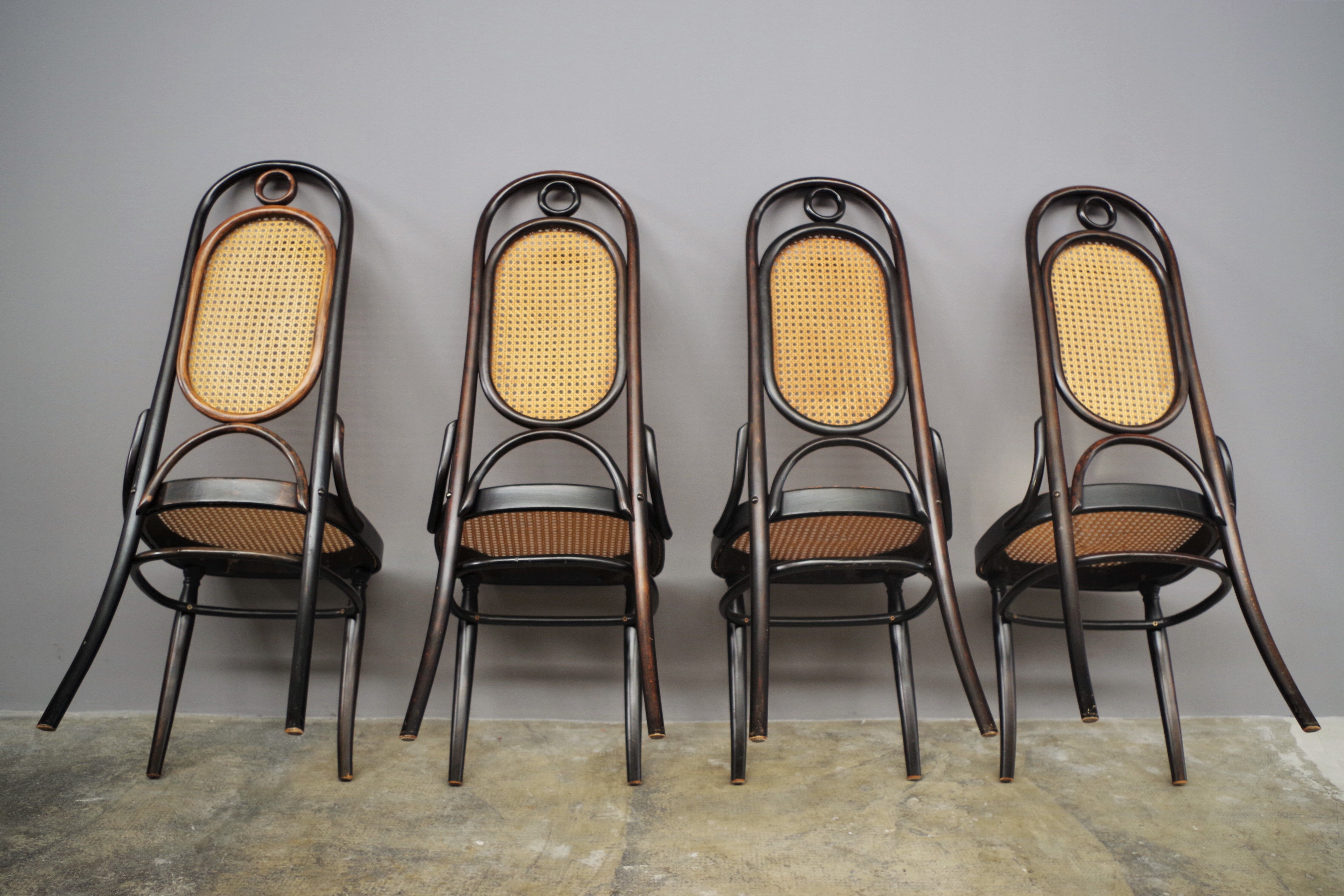 Chairs in curved beech and vienna straw, 1980s, set of 4