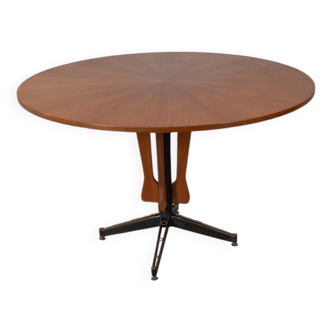Round vintage wooden table from the 1960s designed by carlo ratti for lissoni