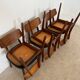 Set of 6 teak and black imitation leather chairs, Scandinavian design from the 70s vintage