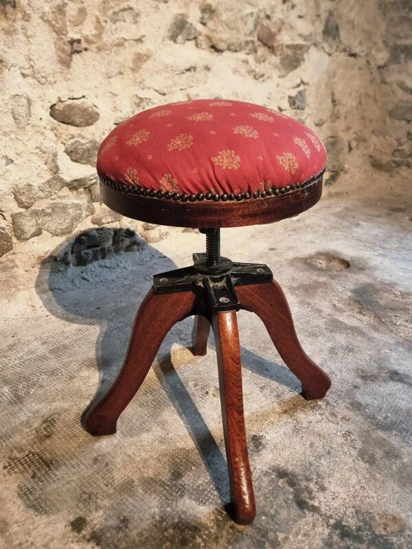 Tabouret de piano ancien en acajou réglable, début du XXe siècle