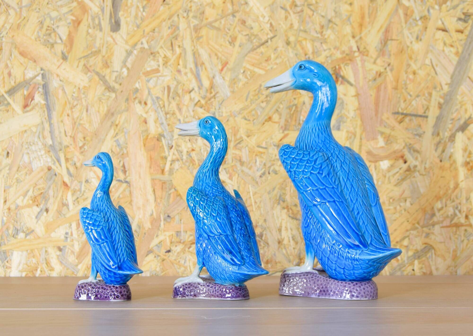 Set of three mid-century turquoise ducks, Chinese porcelain, 1950s