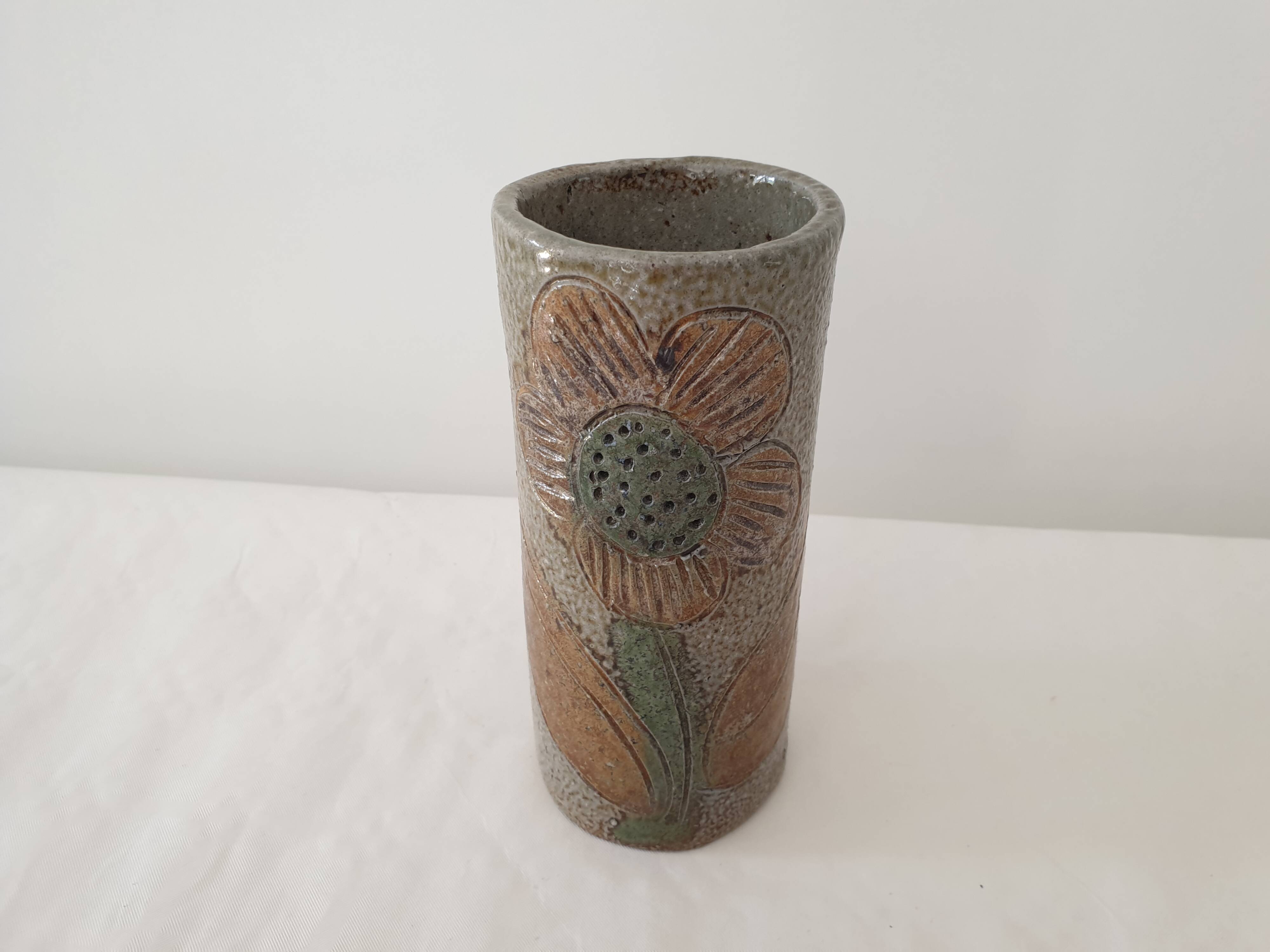 Ceramic cylinder vase signed Jean Claude Monange