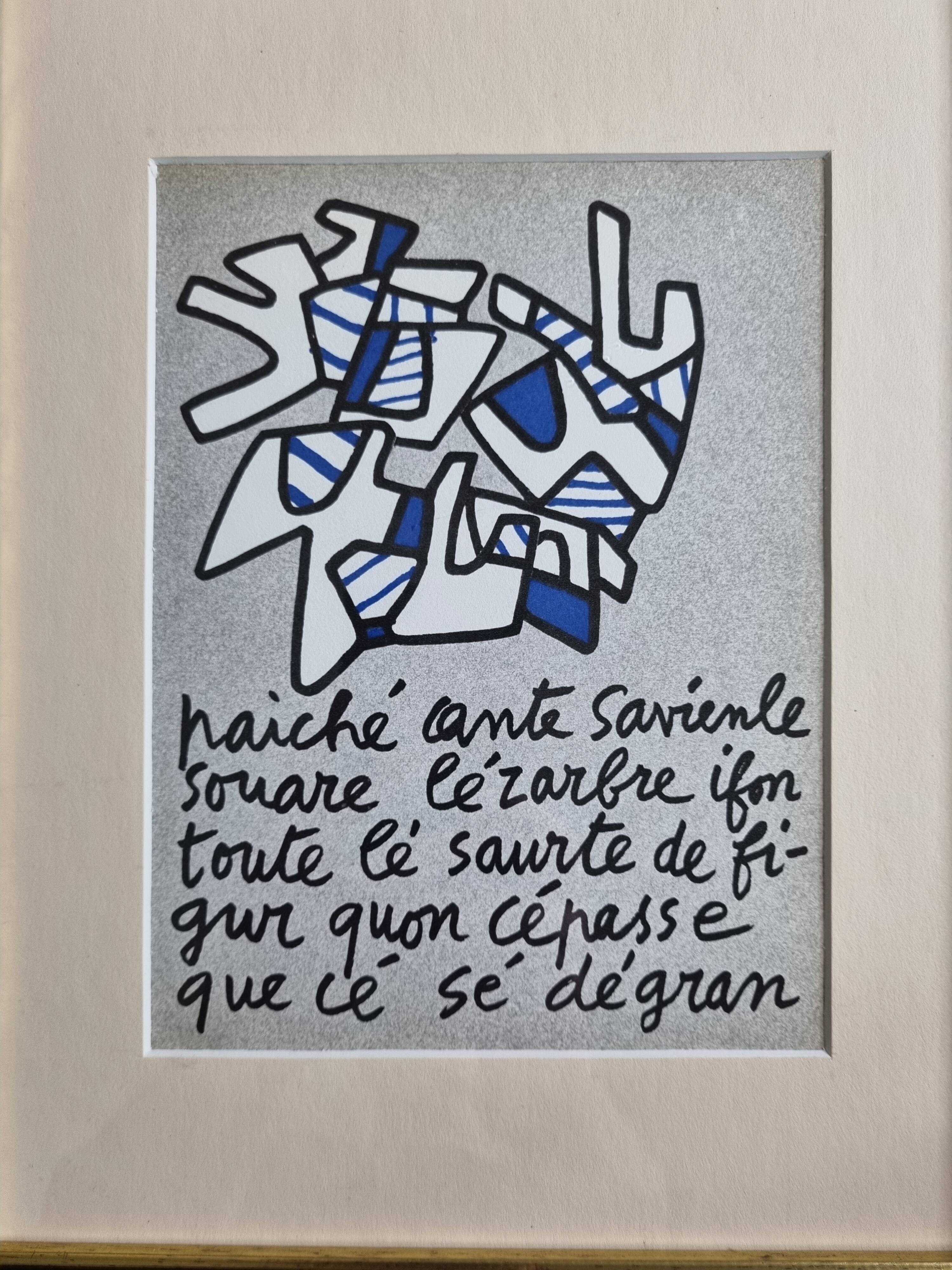 Screenprint after Jean Dubuffet framed under glass 26 cm by 32 cm