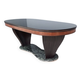 Vintage Dining Table by Vittorio Dassi with Opaline Glass Top and Marble Base