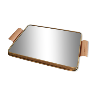 Plateau en laiton avec miroir vintage
