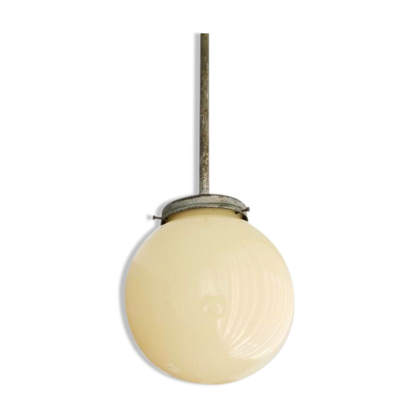 Art Deco 1940s simple opal glass globe pendant lamp