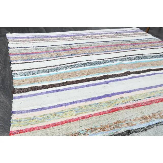 1970s Turkish Hand-Knotted Wool Kilim White Kilim Runner Rug 185x323
