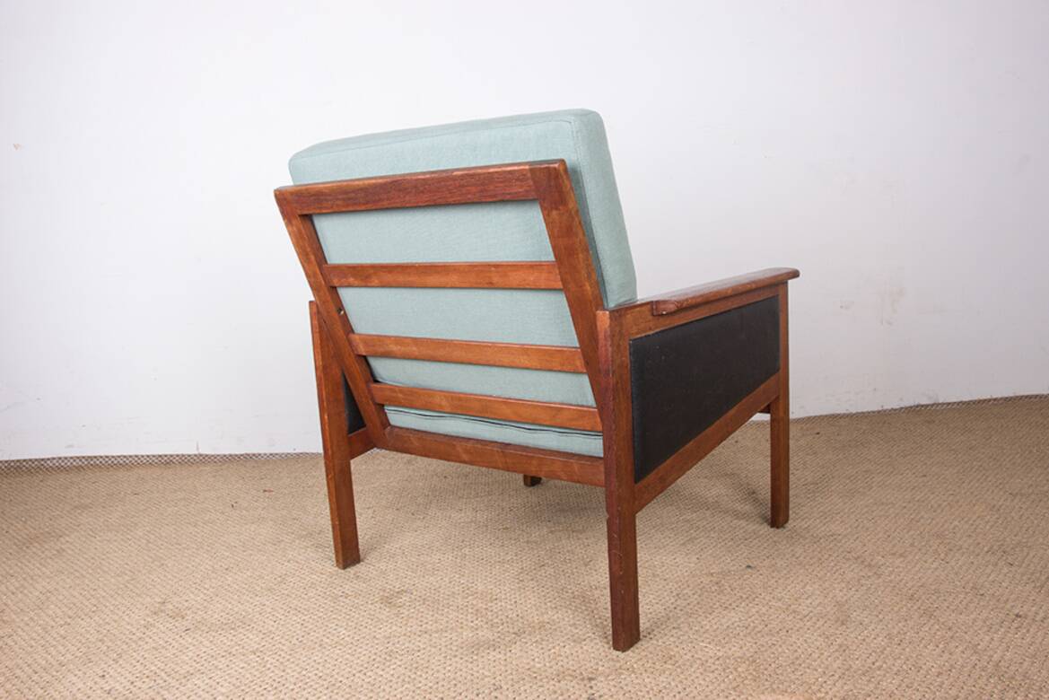 Pair of Danish Armchairs in Teak, fabric and leather, model N°4 Capella Illum Wikkelsø/Niels Eilersen.