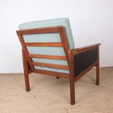Paire de Fauteuils Danois en Teck, tissu et cuir, modèle N°4 Capella Illum Wikkelsø/Niels Eilersen.