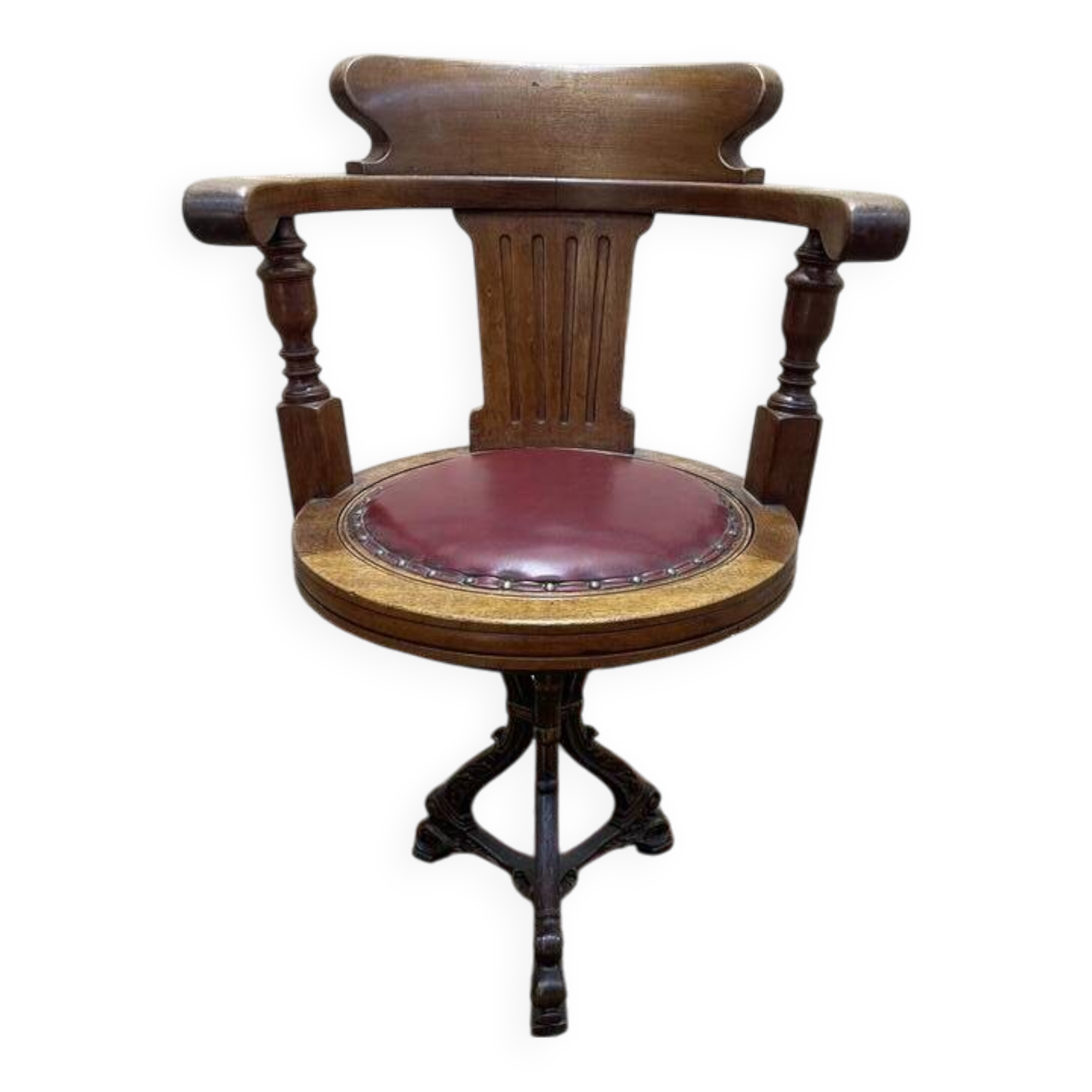 Fauteuil de bureau de bateau en acajou tournant