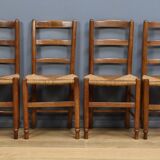Set of 4 rush-seated chairs in cherry wood – late 19th century