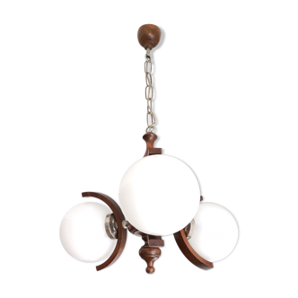 Vintage 50s en bois 3 lumières lampe suspendue