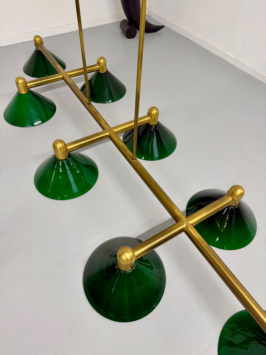 Large brass and green opaline pendant lamp 260 cm 1970s
