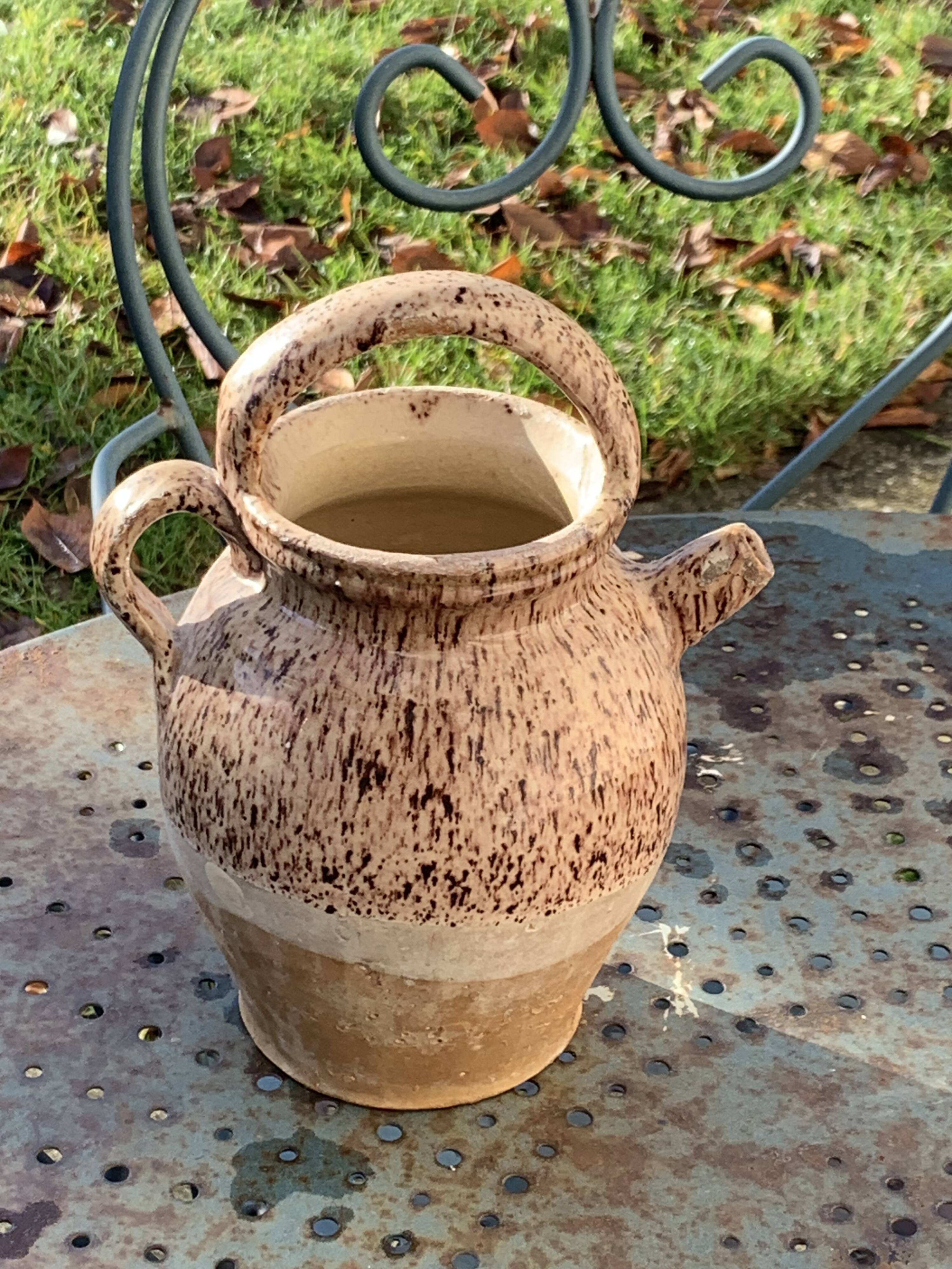 Gargoulette, raw stoneware jug and beige glaze, speckled, vintage