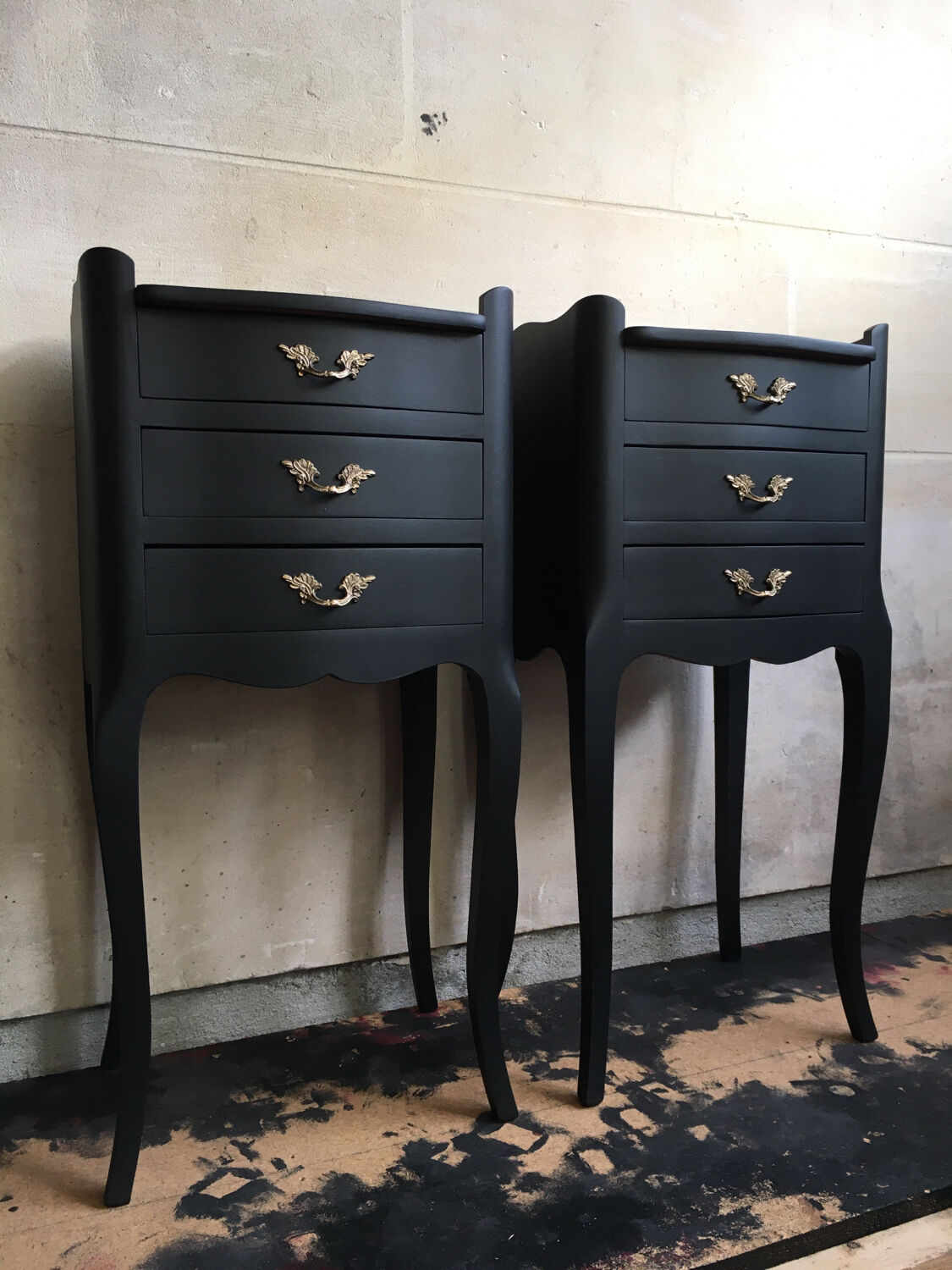 Vintage black revamped bedside tables