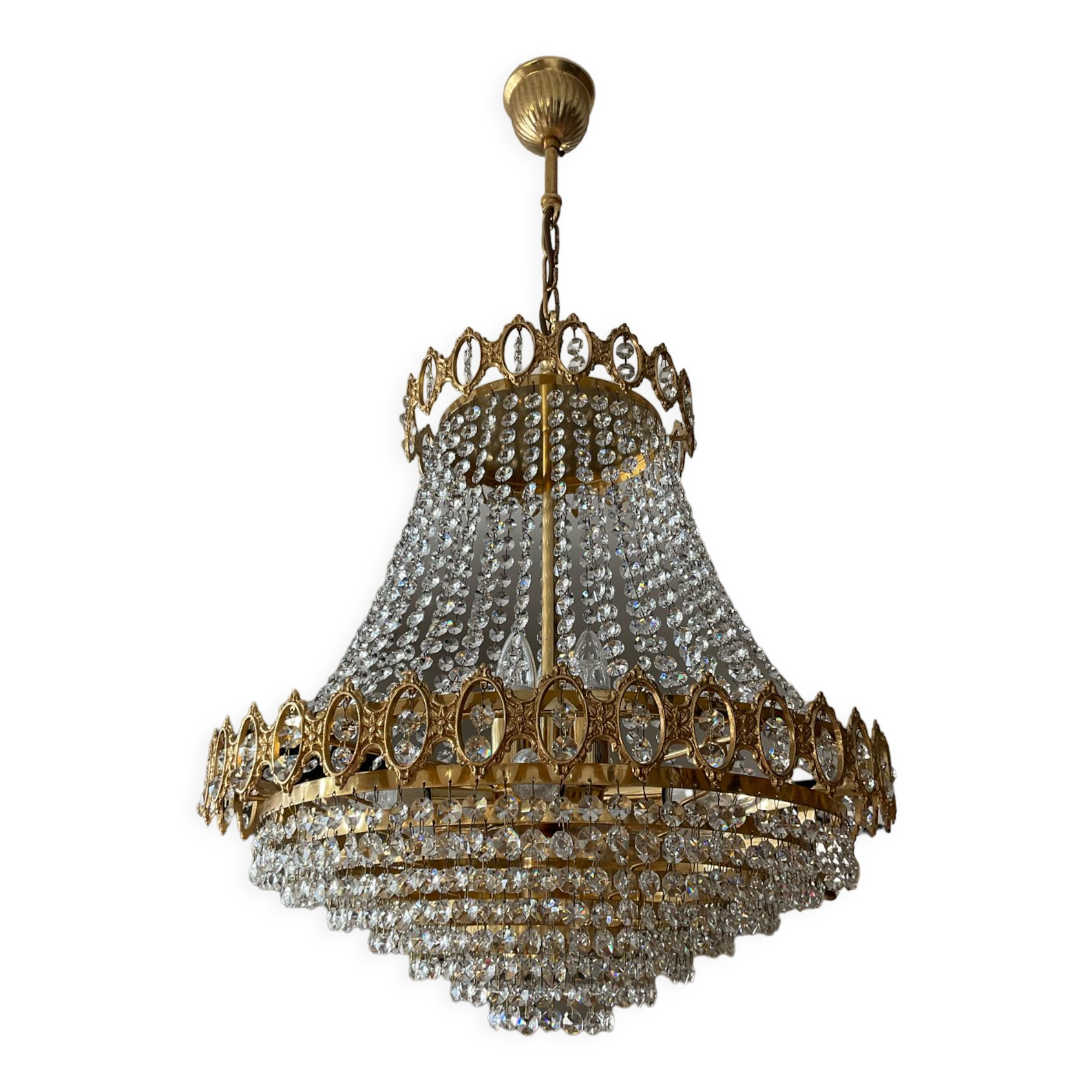 Lustre cascade en bronze et pampilles de cristal