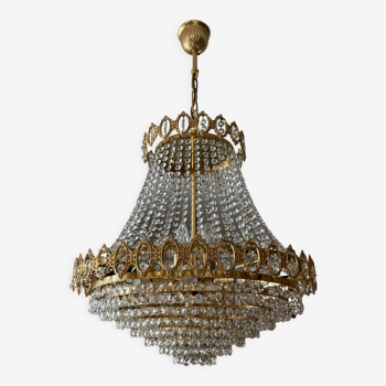 Lustre cascade en bronze et pampilles de cristal