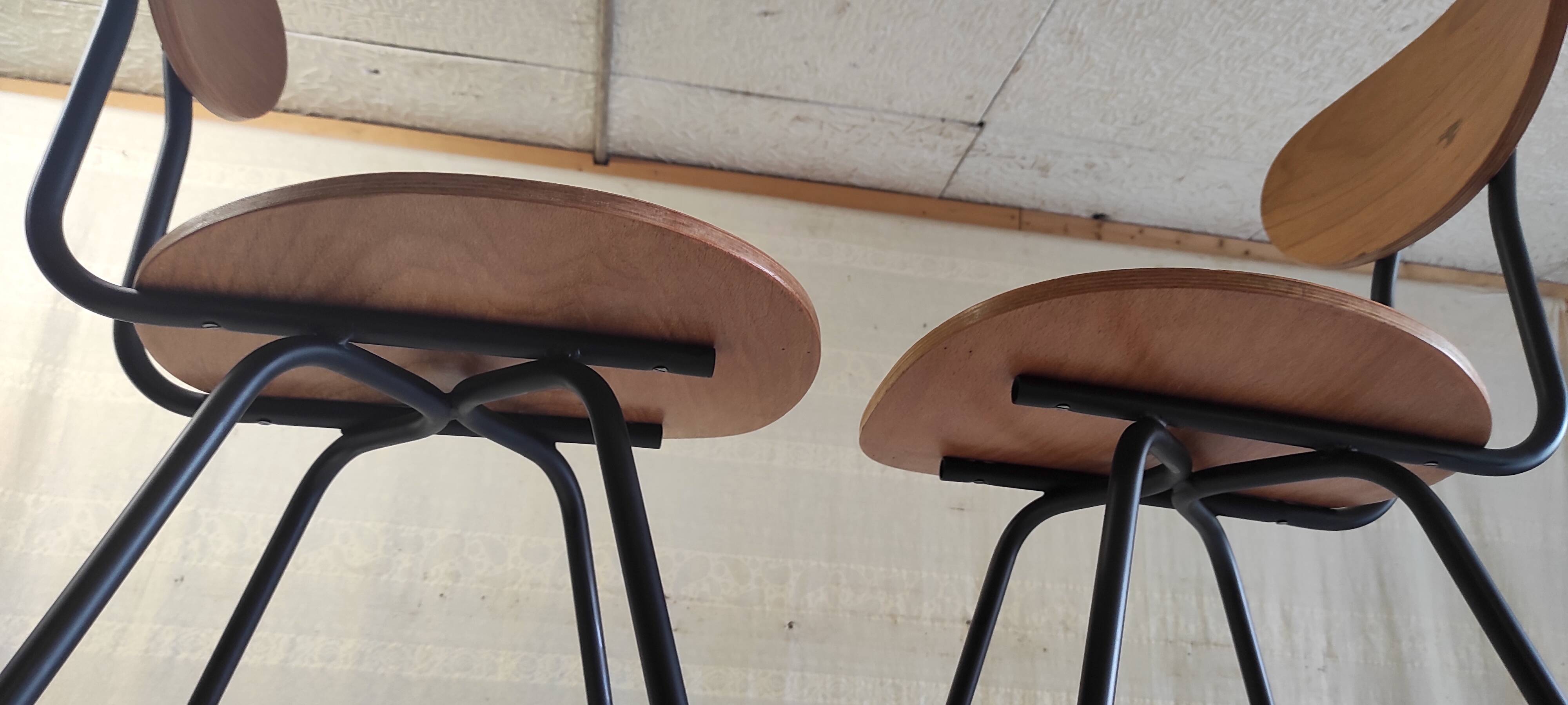 Pair of designer metal and wood chairs - 1950s