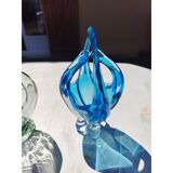 2 blue crystal and blown glass pocket vases