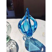 2 blue crystal and blown glass pocket vases